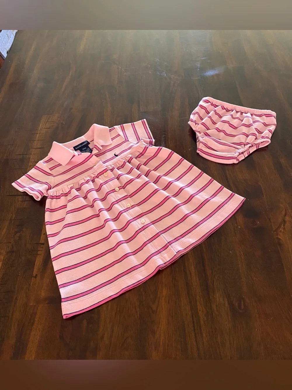 Ralph Lauren Pink & Blue Striped Polo Dress with Matching Diaper Cover